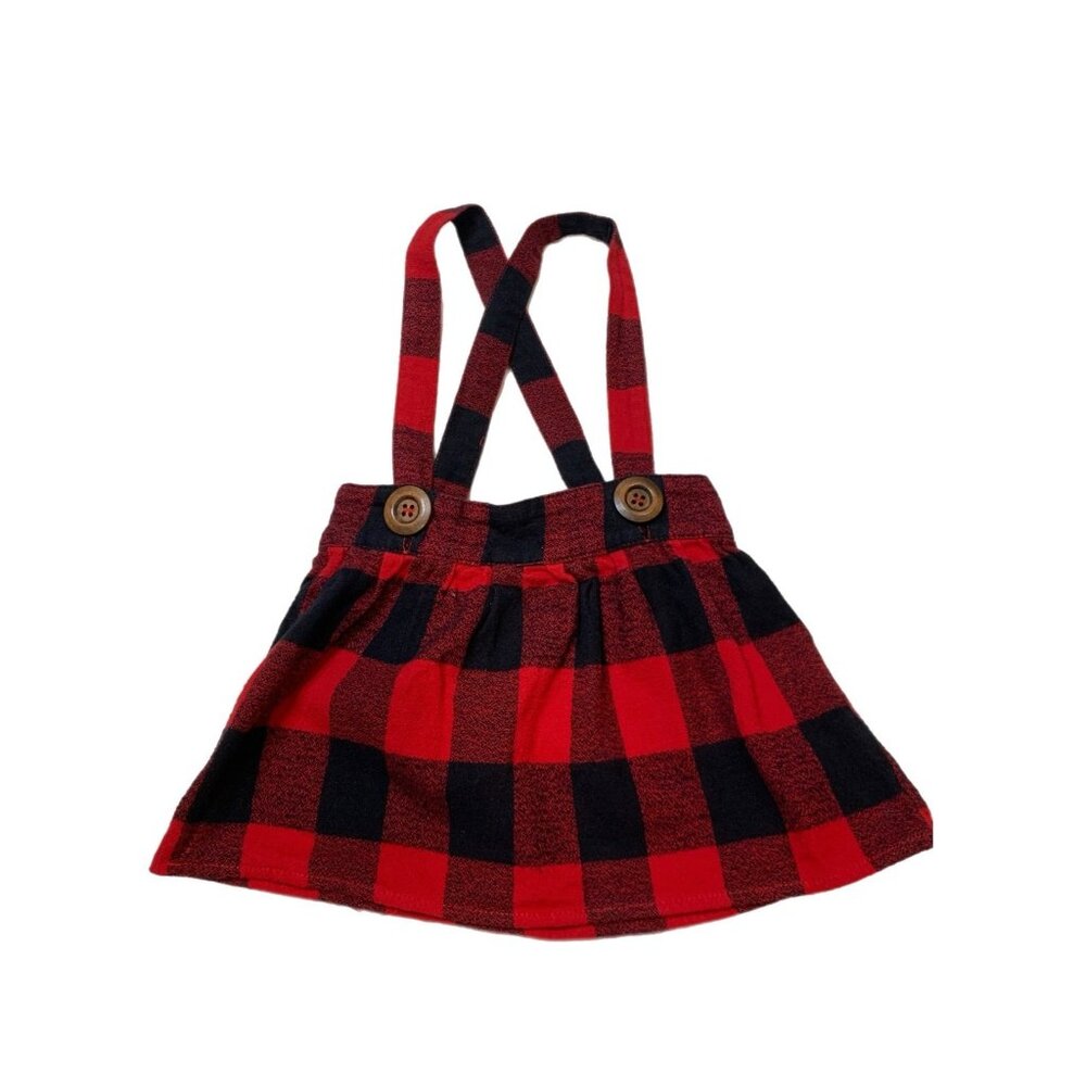 Indigo Soul Kids Girls Red Black Plaid Suspender Skirt Pinnie 2T